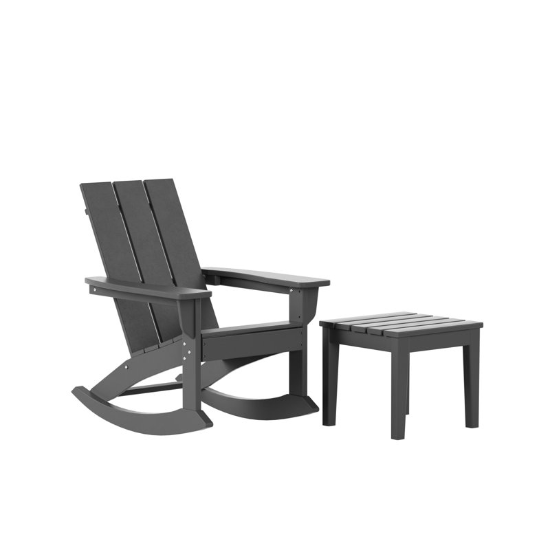 Outdoor Joubert HDPE Plastic Rocking Chair and Table, Gray