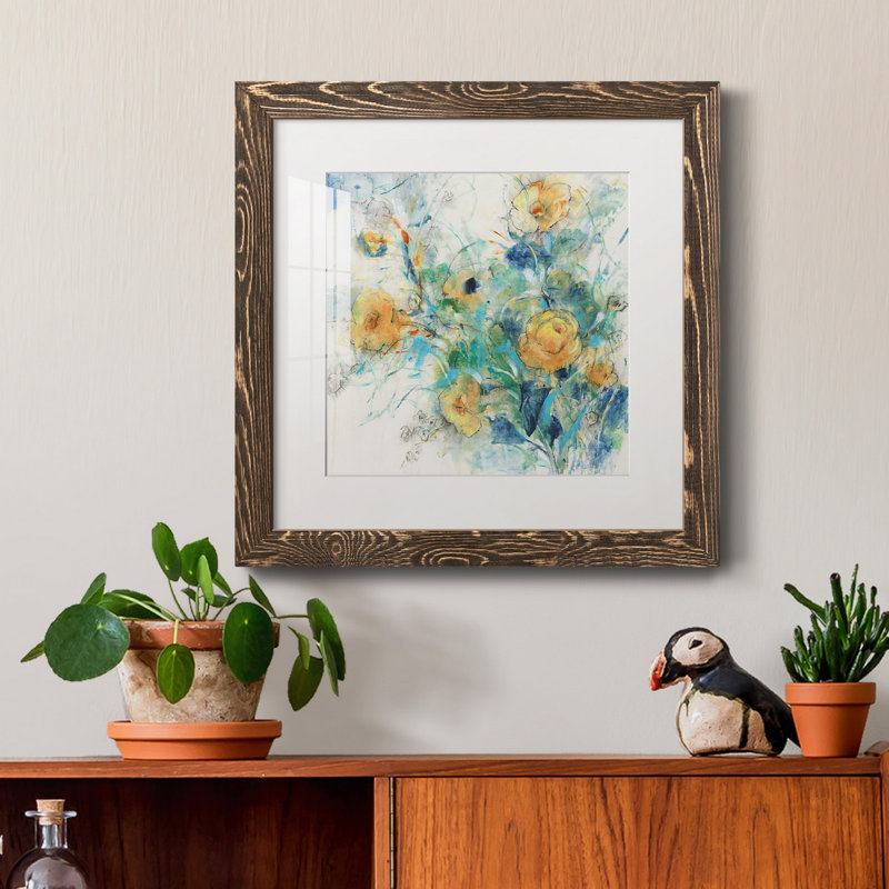 " Flower Study II ", Walnut Framed Paper, 31.5" H x 31.5" W x 1.5" D, White