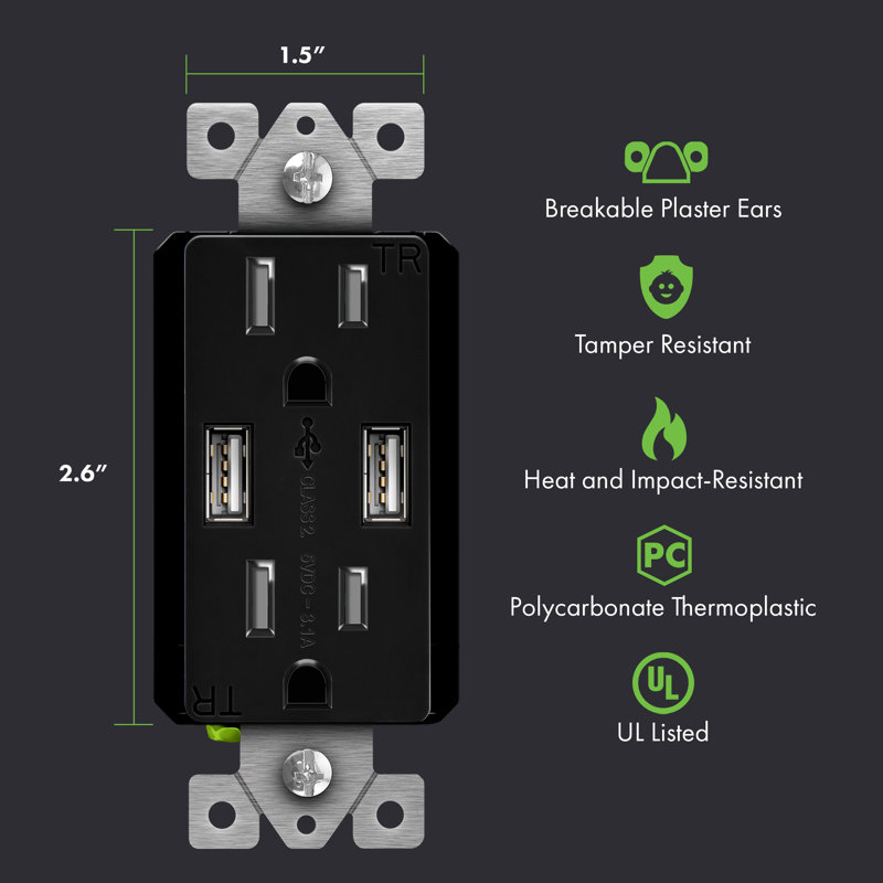 Chargeur USB USB, prise décorative inviolable 15A