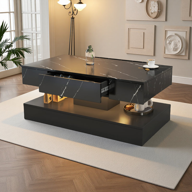 LED Coffee Table,Modern Coffee Table For Living Room,Living Room Tables,Large Living Room Furniture, Black