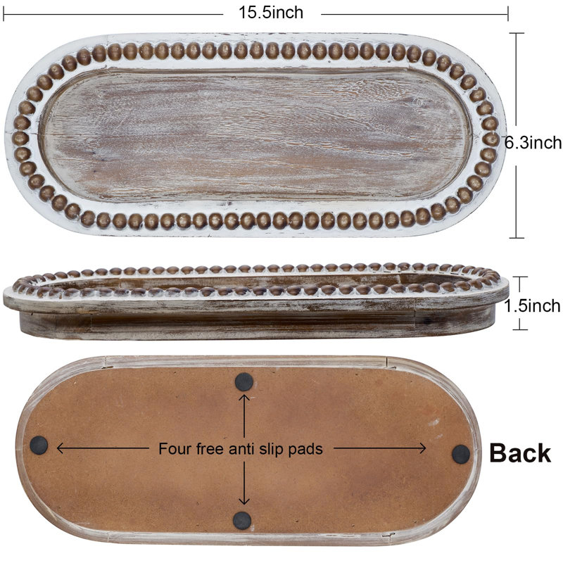 Wood Serving Tray, Wooden Bead Decorative Tray, Natural Wood