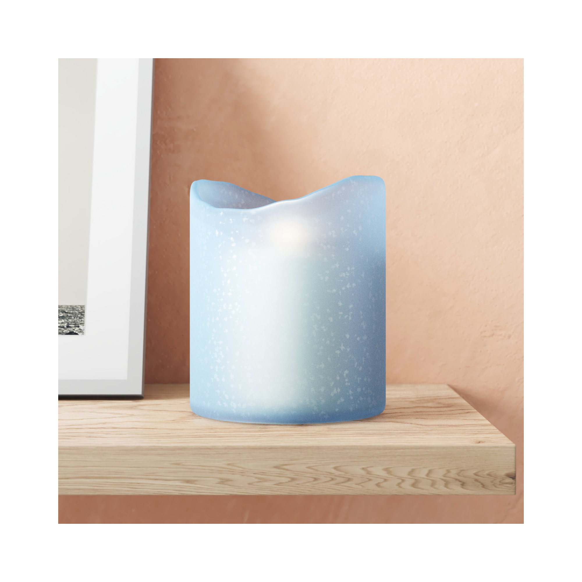 Glass Tabletop Hurricane, Blue,  6" H x 5" W x 5" D