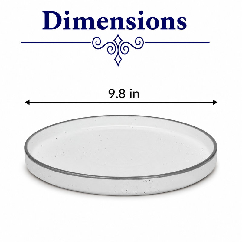 SELAS - LINEN DOTTS Assiette empilable en porcelaine de qualité supérieure à bord court, 9,84 x 9,84 x 0,7 po, Lin à pois