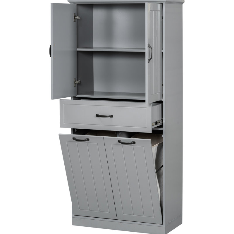Grey Bathroom Storage With 2 Laundry , Cabinet, Painted, Adjustable Shelf, Tipping, Doors & Drawer For Home Cabinet Bags, And Use