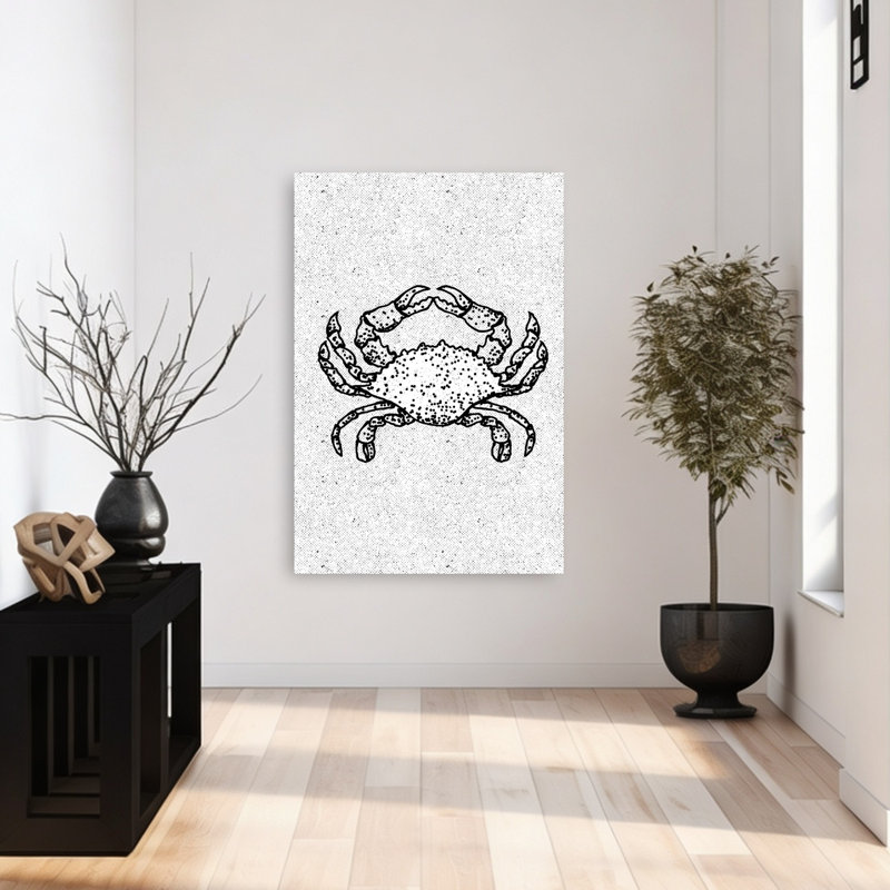 Impression d'art mural noir et blanc crabe, H 48 po x l 32 po