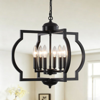 Luminaire suspendu de style lanterne géométrique moderne à 6 lumières de 19,68 po à intensité variable de style bougie pour îlot de cuisine