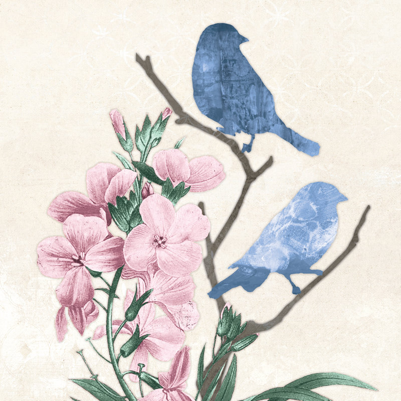 Birds Flowers - Wrapped Canvas Painting, 51cm H x 51cm W x 3.8cm D