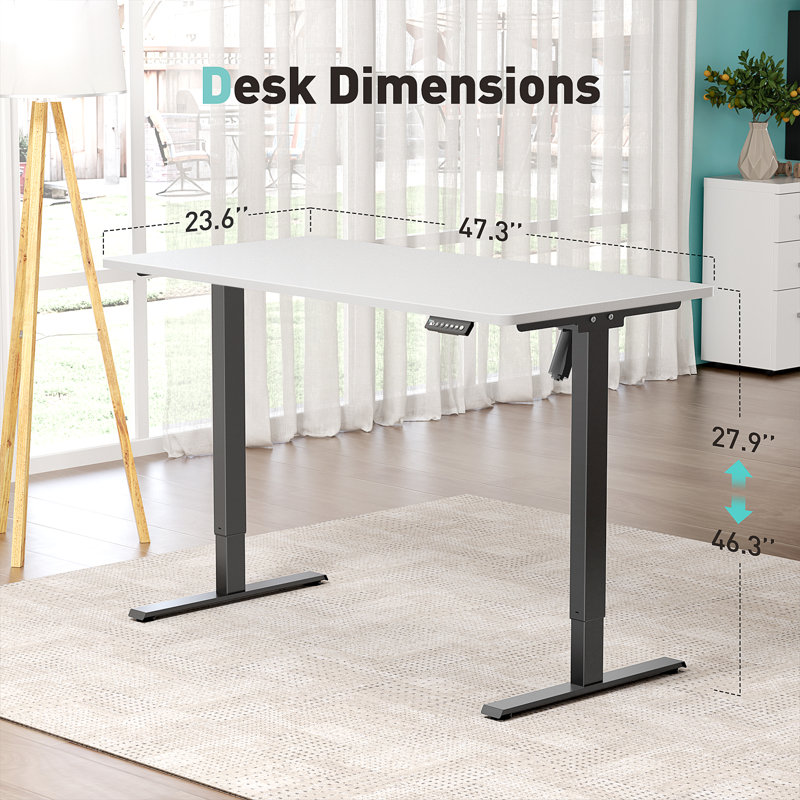 Height Adjustable Standing Desk, White/Black, 46.3" H x 47.3" H x 23.6" D