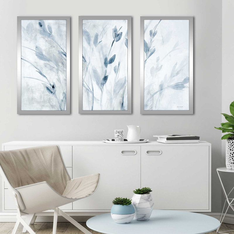 «Blue Misty Leaves», impression sur acrylique 3 pièces, H 25,5 po x l 40,5 po x P 1 po