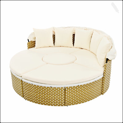 Patio Outdoor Sectional Sofa Set Rattan Daybed With Two-Tone Weave And Retractable Canopy For Ultimate Comfort And Style