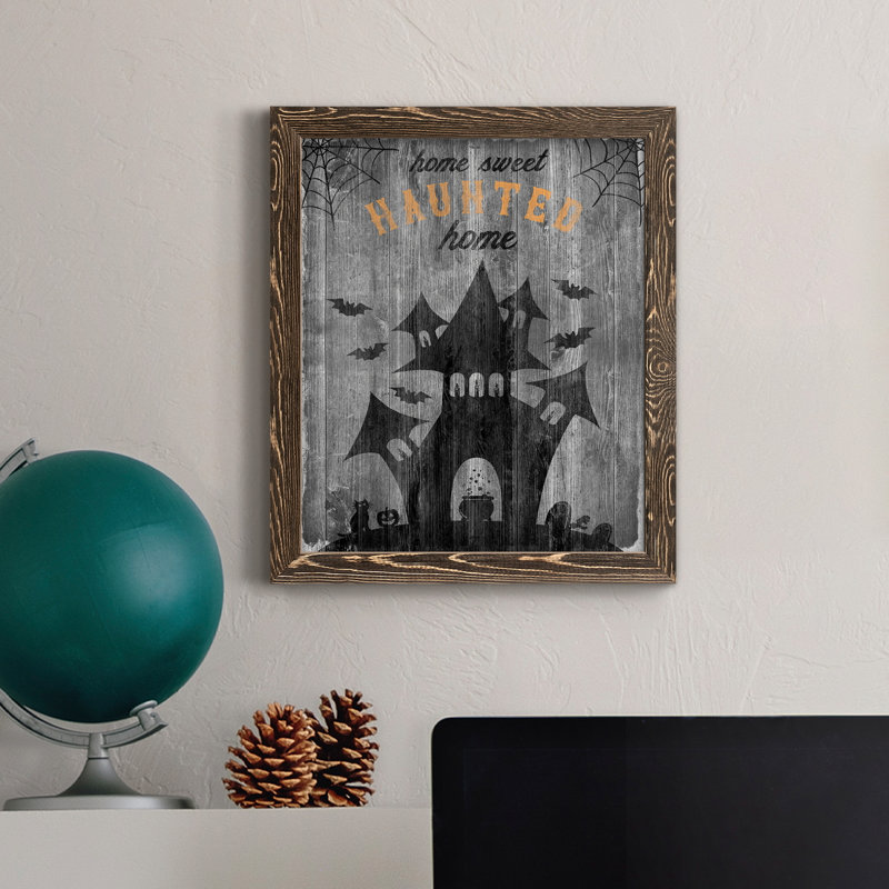 Haunted House - publicités encadrées sur toile, H 37,5 po x l 27,5 po x P 1,5 po, Noyer