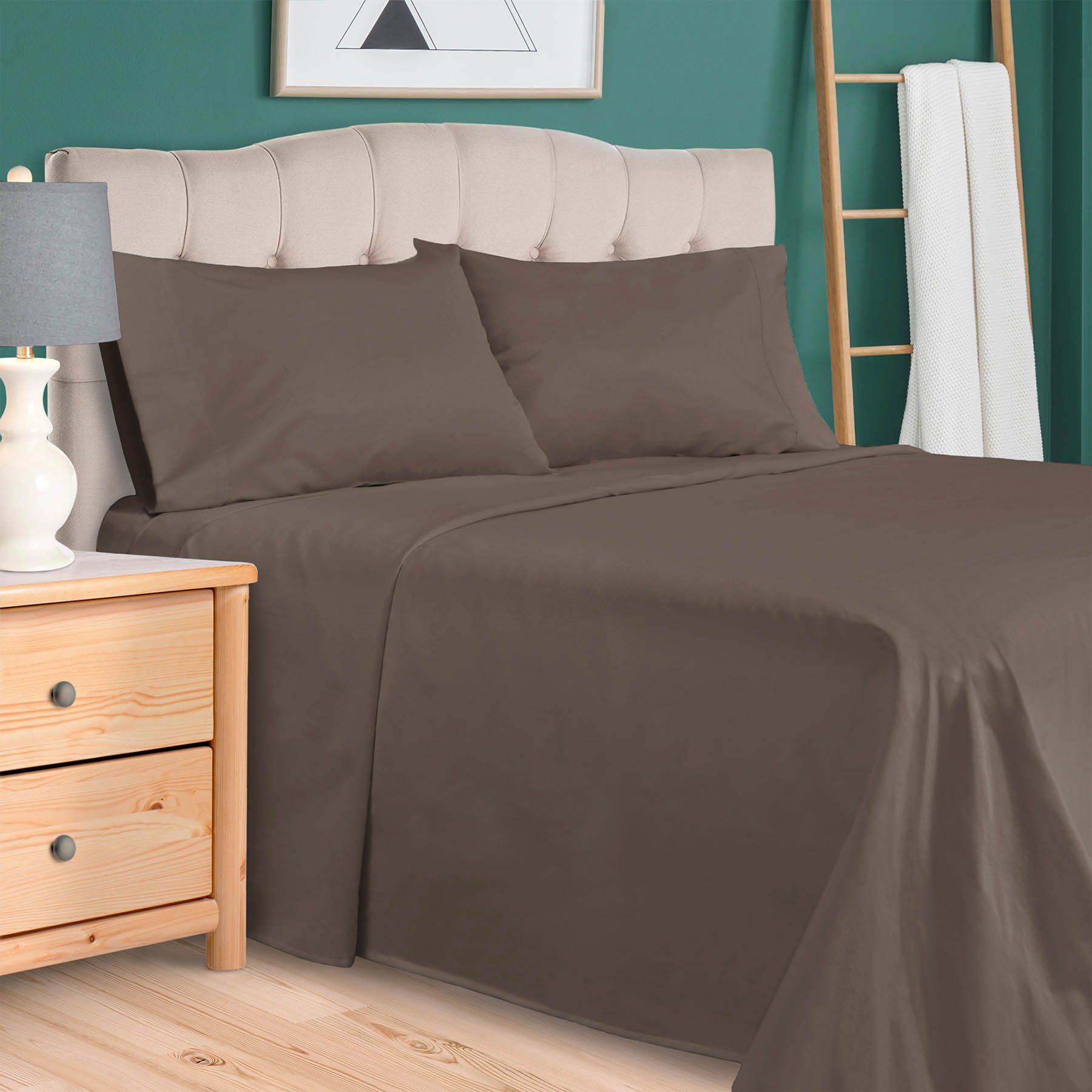 Drap-housse En Coton égyptien 600 Fils – 140 X 190 Cm, Poche Profonde 38 Cm, Marron, Doux Et Luxueux