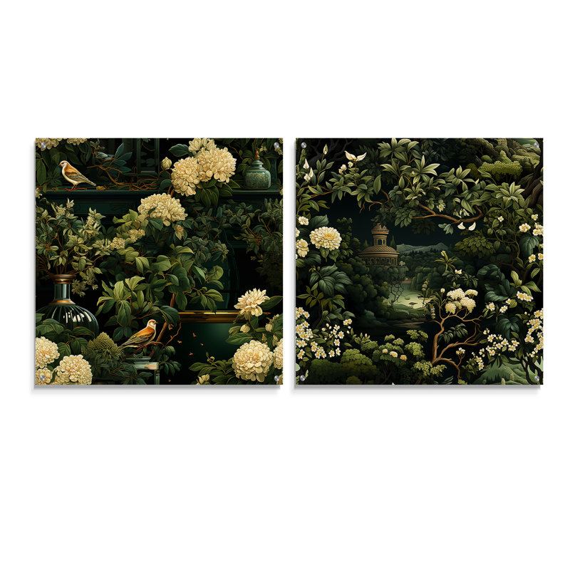Victorian Garden Scenes Victorian Pattern - Abstract Botanicals Acrylique Art mural en verre, H 16 po x l 33 po
