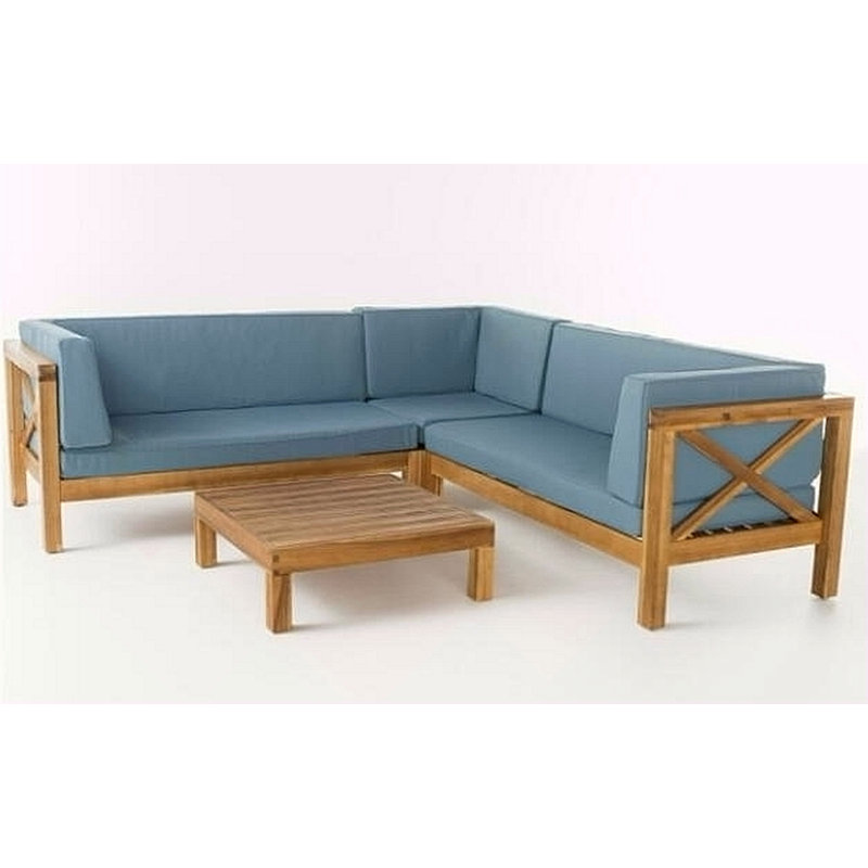 X-Back 4-piece Sofa Set, Blue, Brown