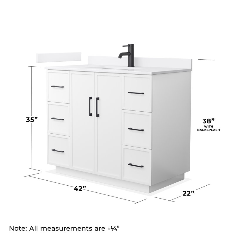 Elan TK 42" Freestanding Single Bathroom Vanity with Cultured Marble Top, White, White Cultured Marble, Matte Black