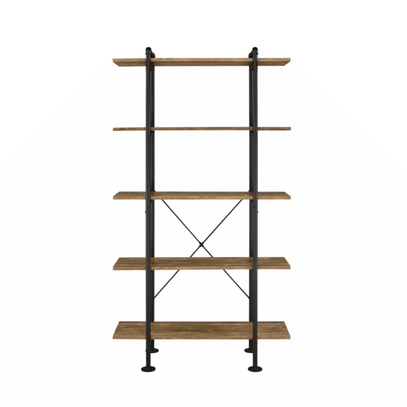Eligha 6-Shelf Bookcase in Rustic Oak and Black, Brown