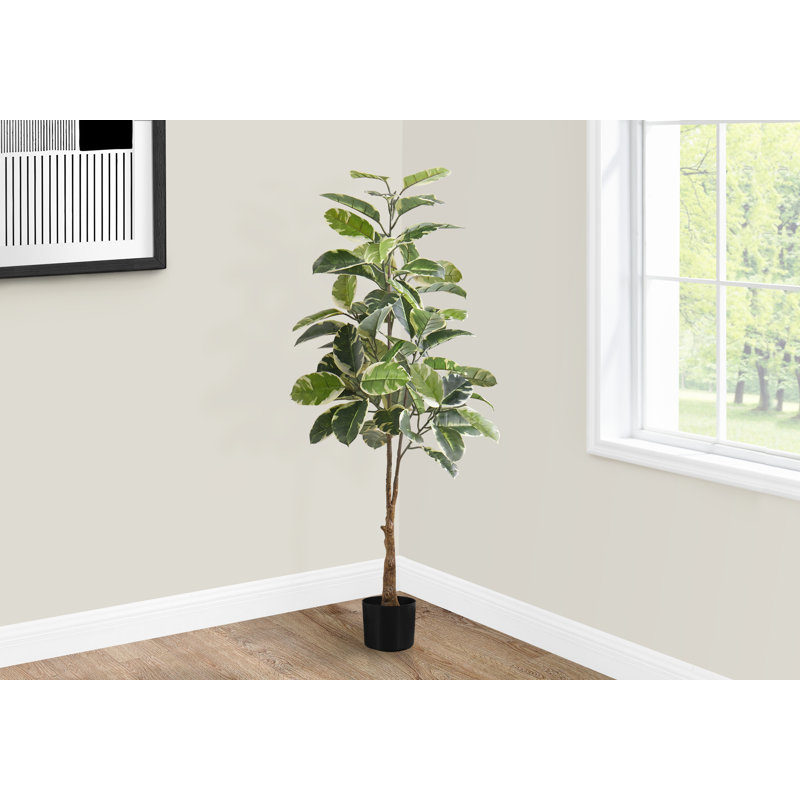 52'' Faux Rubber Tree Plant in Polyethylene (Pe) Pot