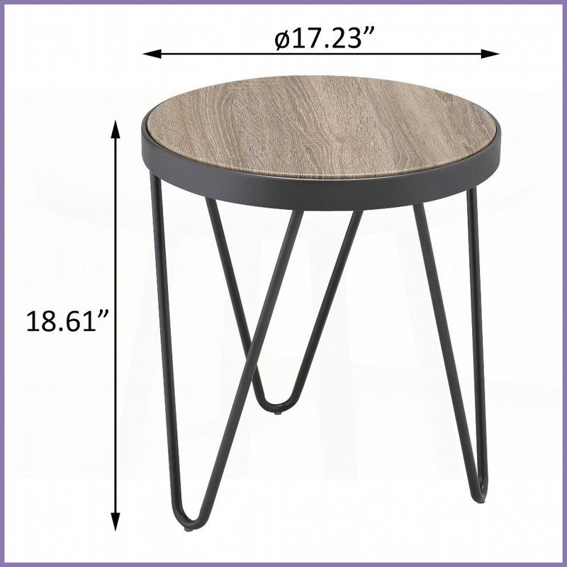 Weathered Grey Oak &amp; Black Circular Coffee Table – Versatile Space Fit with Stable Metal Legs &amp; Ample Surface