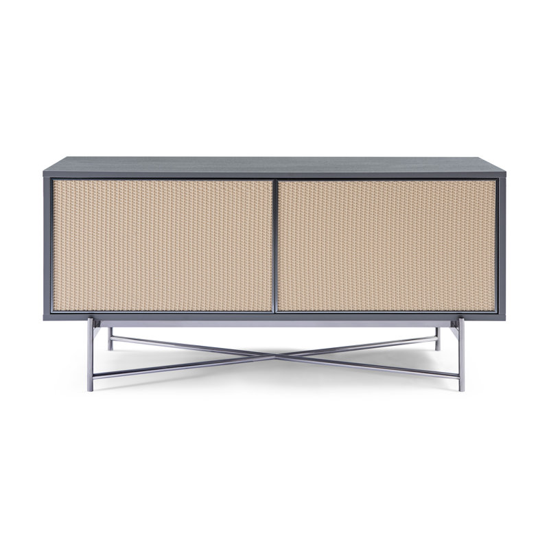 Amilli Unfinished TV Stand for TVs up to 50", Grey/Dark Chrome/Rattan