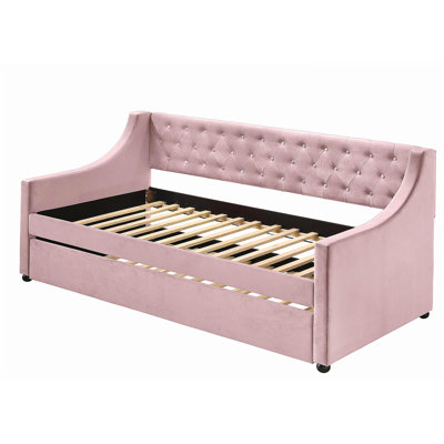 Lianna Pink Velvet Daybed W/Trundle (Twin)