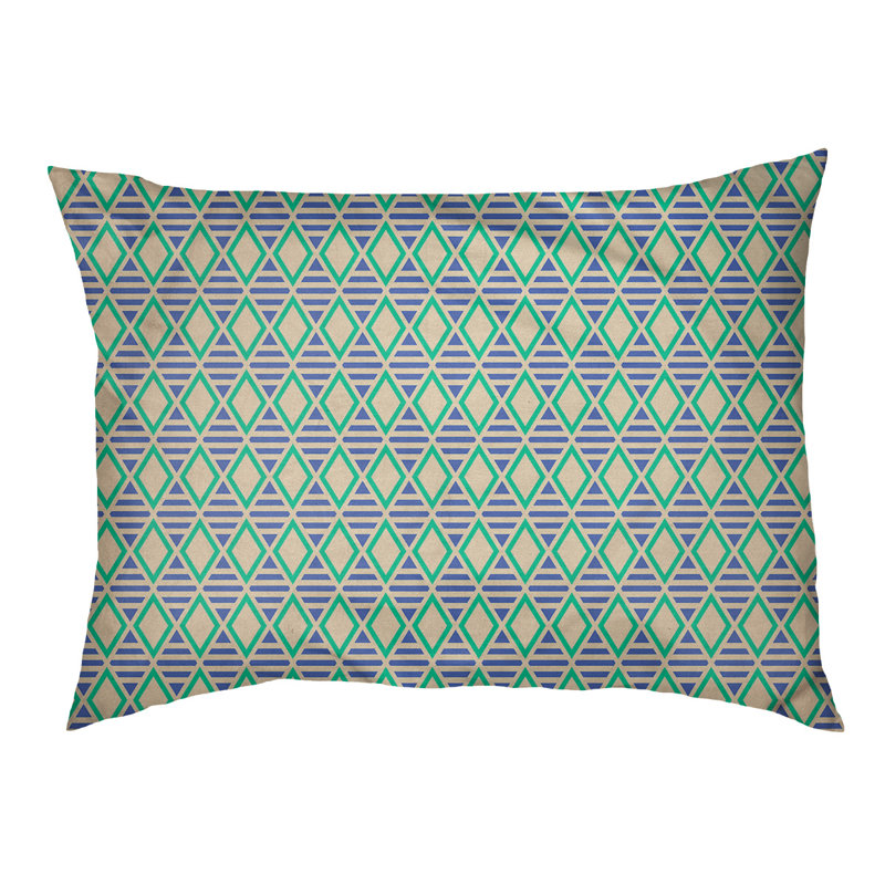 Coussin de créateur géométrique diamants Byrge, L 52 po x l 42 po, Vert / Bleu