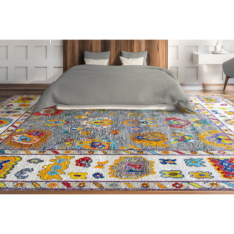Handmade Cotton and Wool Abstract Area Rug, Rectangle 9' x 12'