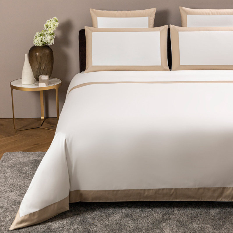 Bold Sateen Duvet Cover, Milk/Savage Beige, King Duvet Cover