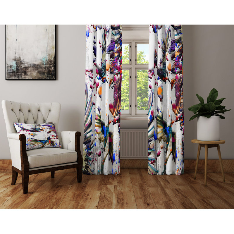 Panneaux de rideaux Paint Splatter Birds, L 20 po x L 61 po