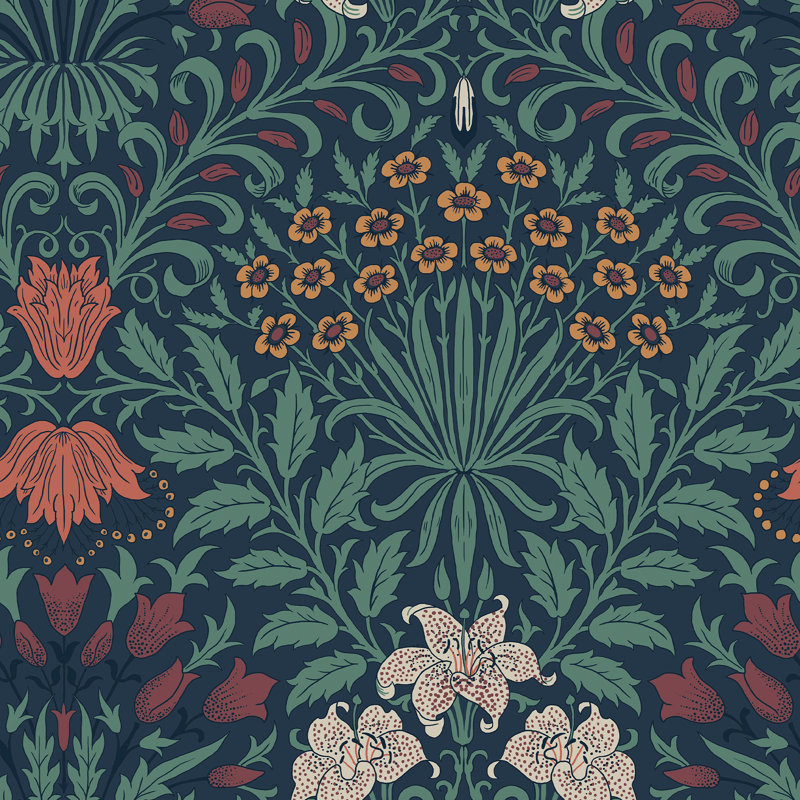 William Morris Garden Soft Wallpaper, Dark Blue