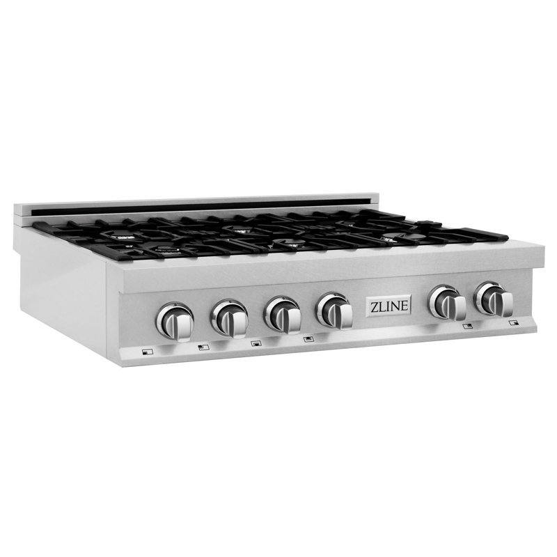 Porcelain 36" Natural Gas Cooktop with 6 Burners and Griddle