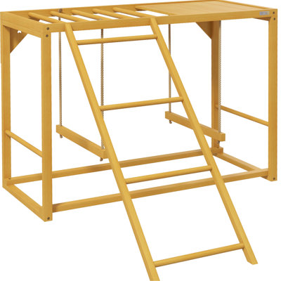 Équipement de jeu de poulet en bois avec balançoire - pour 3-4 oiseaux. Bois massif naturel. Facilite l'exercice et la mobilité de l'animal. Conception stable. 38,61 po de longueur x 42,46 po de largeur et 27,5 po de hauteur. Assemblage requis