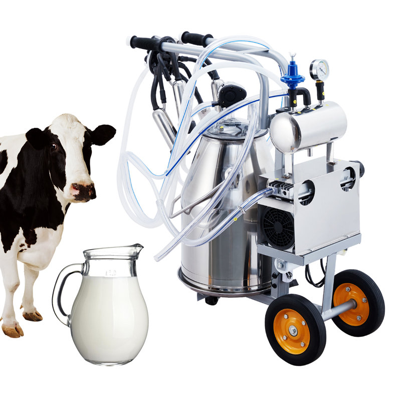 Machine à traire électrique portative de 25 L pour vaches, avec seau en acier inoxydable 304 et système de pulsation sous vide automatique.