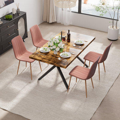 Extendable Dining Table Set with Velvet Chairs