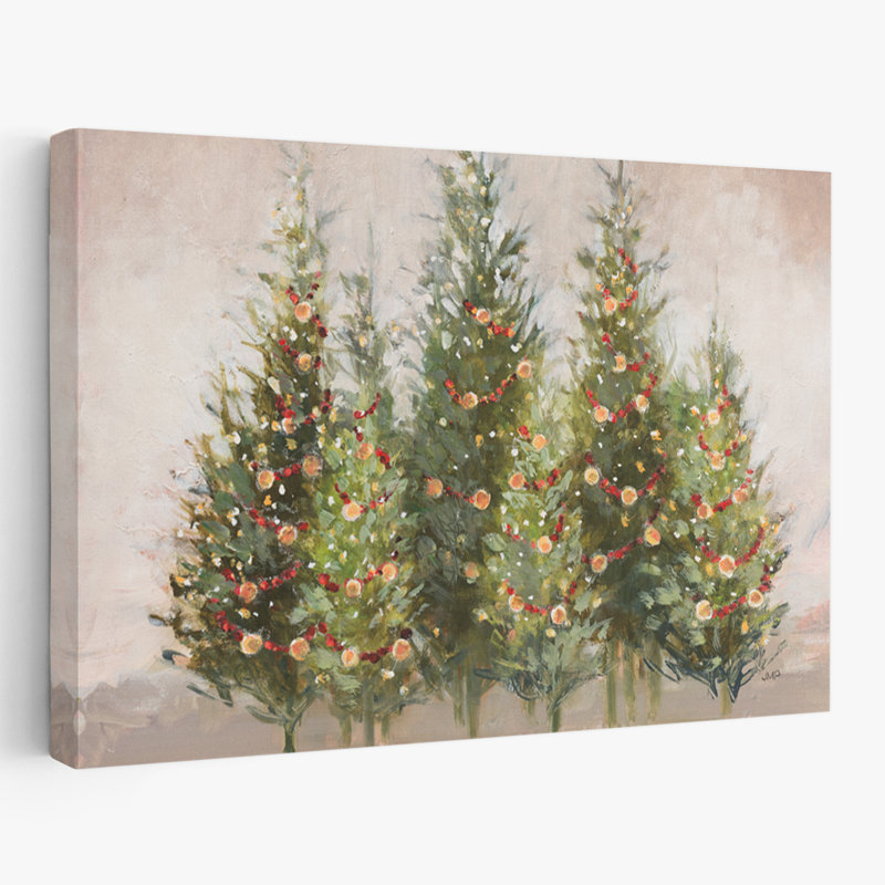 Beige et Noël, arbre à feuilles persistantes, art, H 16 po x l 24 po