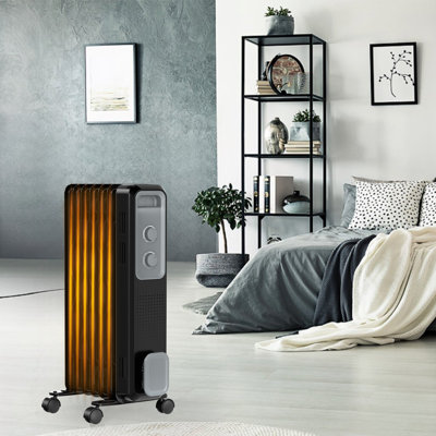 Oil-Filled Portable Radiator Heater,Fast Heating,3-Stage Adjustment,Tip-Over And Overheat Protection,With Wheels And Handle,1200W
