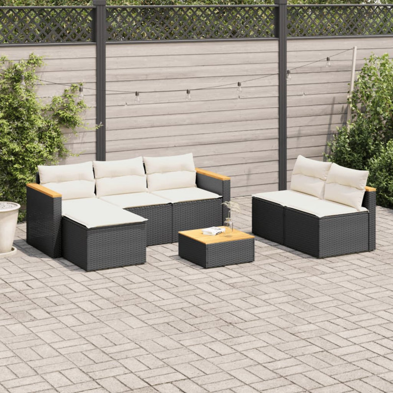 Ebern Designs 5 Piece Patio Sofa Set With Cushions Black Poly Rattan Acacia