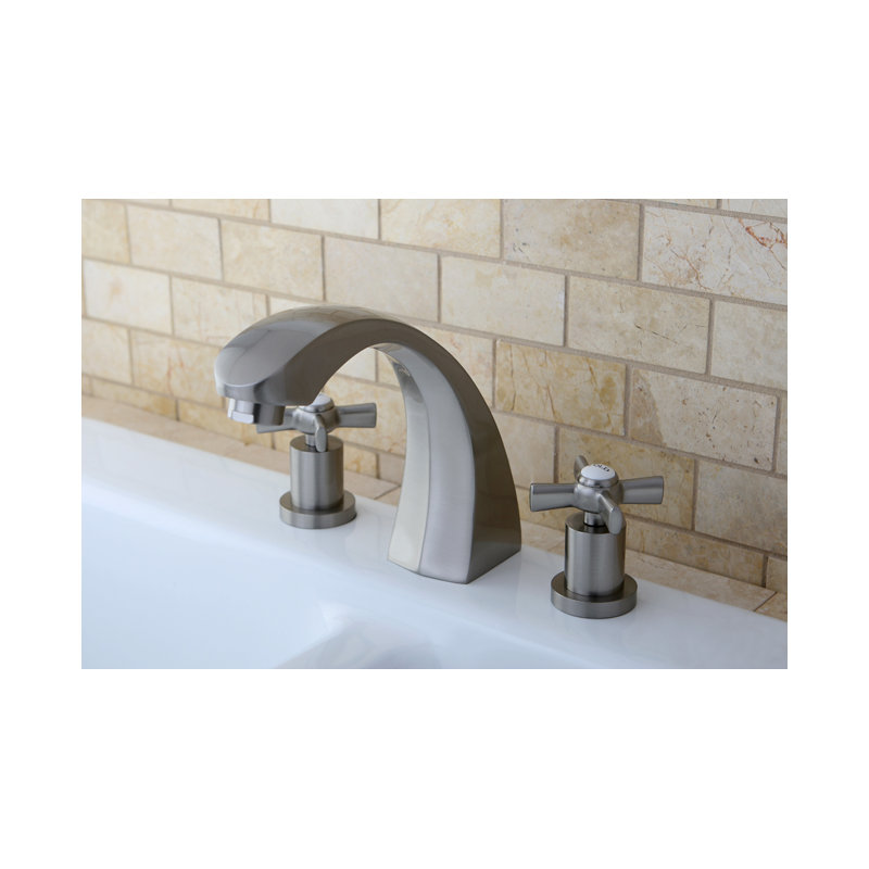 Kingston Brass Millennium Two-Handle 3-Hole Deck Mount Roman Tub Faucet, Brushed Nickel