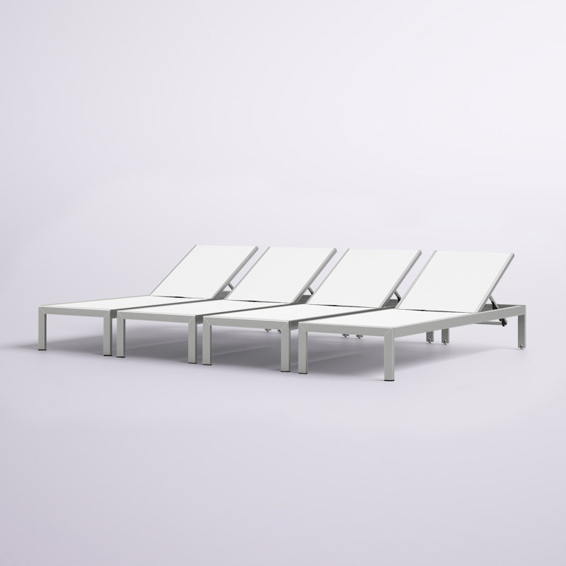 Bashira 76" Long Reclining Chaise Lounge Set, Silver