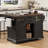 54.9" Kitchen Island With Drop Leaf, Power Outlet, Kitchen Storage Cart With 4 Door Shelves, Cross Barn Doors & Visual Glass Door, Rolling Kitchen Island On 4 Wheels For Kitchen, Dining Room-2143594125