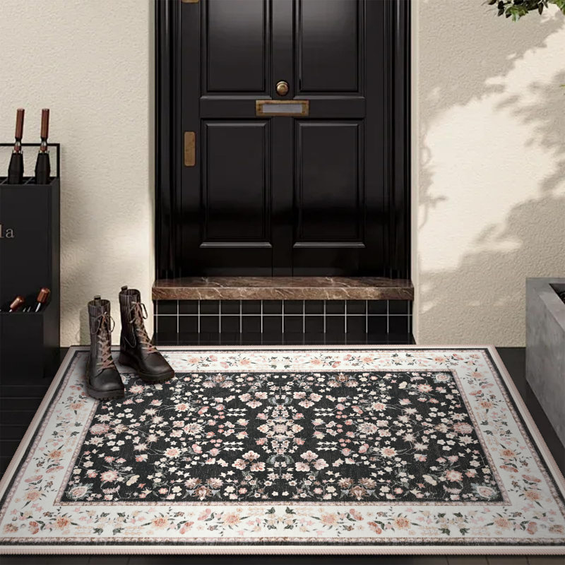 Large Oriental Floral Living Room Rug Washable Bedroom Rug Non-Slip Colorful Vintage Accent Floor Carpet For Home Decor
