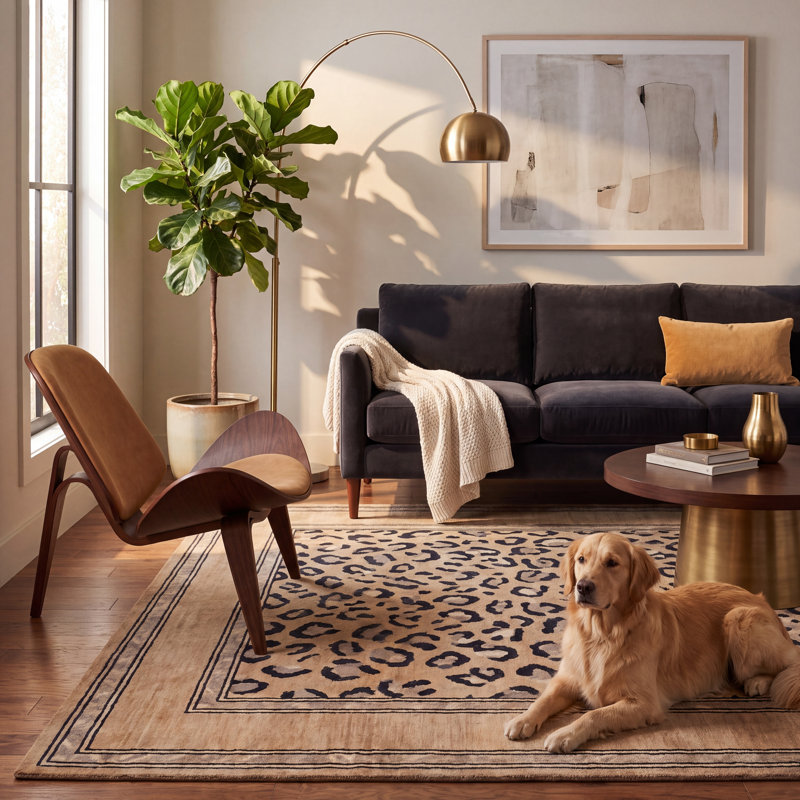 Tapis lavable en avoine à motifs animaliers, couleur crème, noir et beige, antidérapant, à poils courts, pour intérieur et extérieur, idéal pour le salon, la chambre, la salle à manger, l'entrée, le couloir ou le bureau. Convient aux animaux de compagnie.