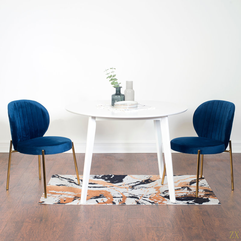 Ensemble de salle à manger contemporain 3 pièces, table de salle à manger ronde avec 2 chaises, Marine