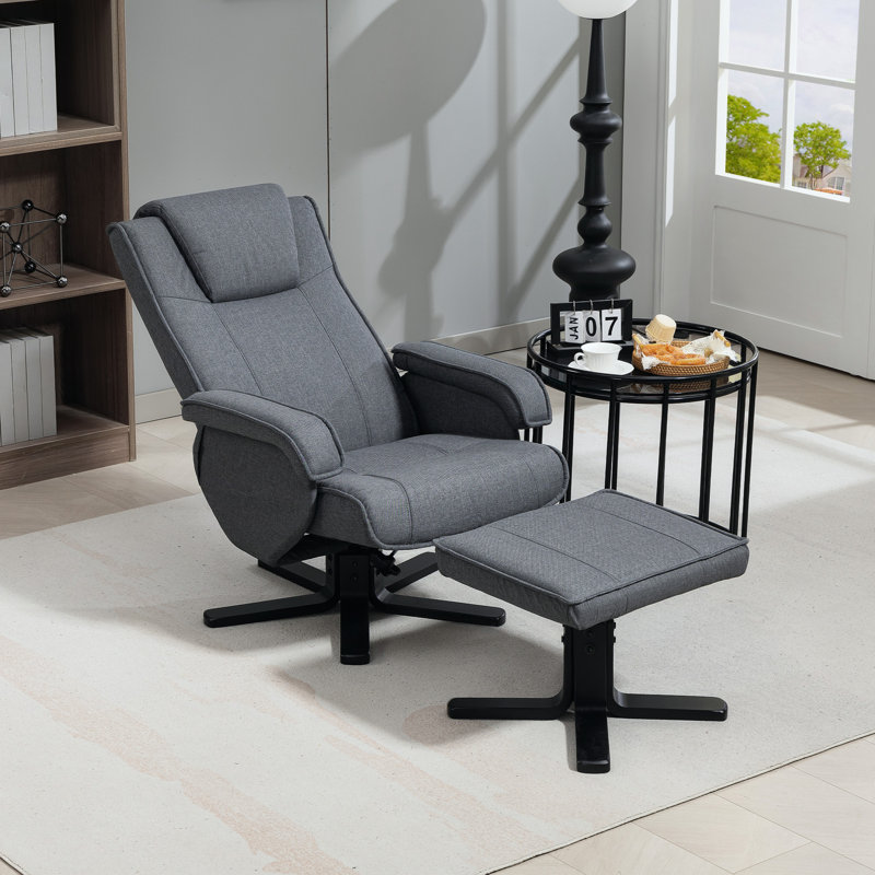 HOMCOM Swivel Recliner Chair with Footstool Fabric Charcoal Grey, Linen
