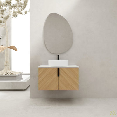 30" Bathroom Vanity With Top Ceramic Art Sink And Artificial Stone Slab, 2-Soft Close Door, Wall-Mounted Mounting Design, Plywood (KD-Packing)