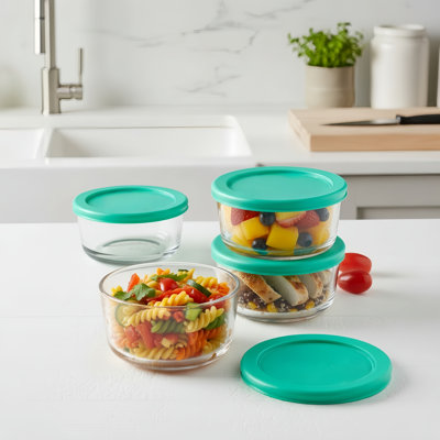 Ensemble de 4 pots de rangement en verre de 2 tasses avec couvercles vert menthe - parfaits pour sceller et conserver les aliments à la maison.