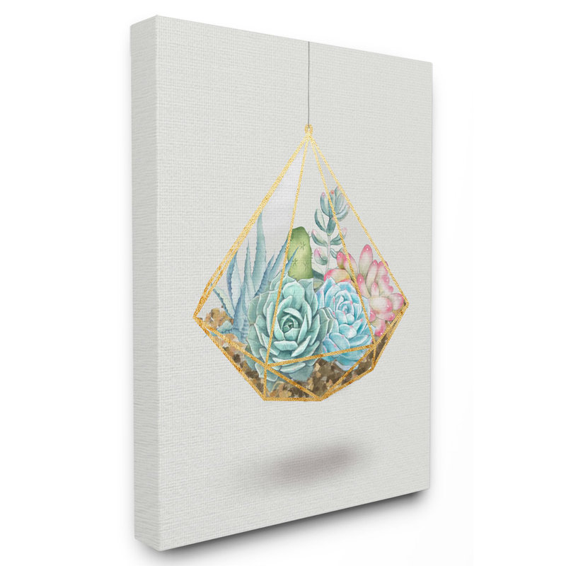 «Succulent Basket Gold Grey», impression, Toile tendue, H 20 po x l 16 po