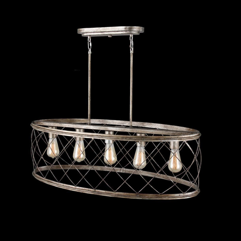 Lustre géométrique à 5 lumières pour îlot de cuisine Daughtery, Argent vieilli