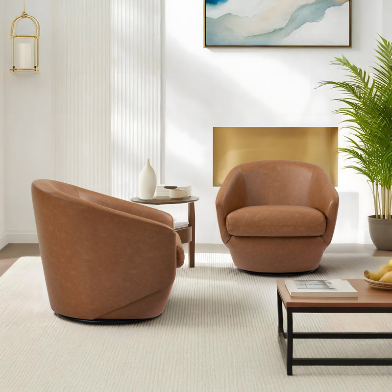 Fauteuil demi-tonneau pivotant en similicuir Aunna, Similicuir brun