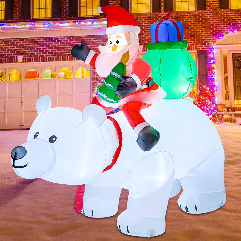 GOOSH 6.6 FT Animated Christmas Inflatable Santa Claus Riding Polar Bear with Shaking Head