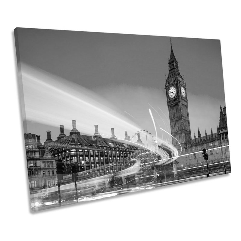 London City Big Ben Traffic - Wrapped Canvas Print, 30.5cm H x 45.7cm W x 2cm D